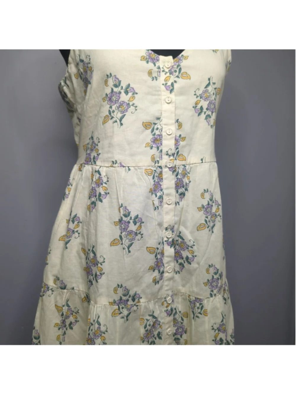 Patrons of Peace Cream Floral Tiered Button-Front Maxi Dress Sz S - Picture 7 of 16